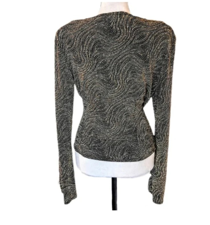 VTG 90s Metallic J.B.S Dressy Long Bell Sleeve Festival Party Glitter Top Size 8