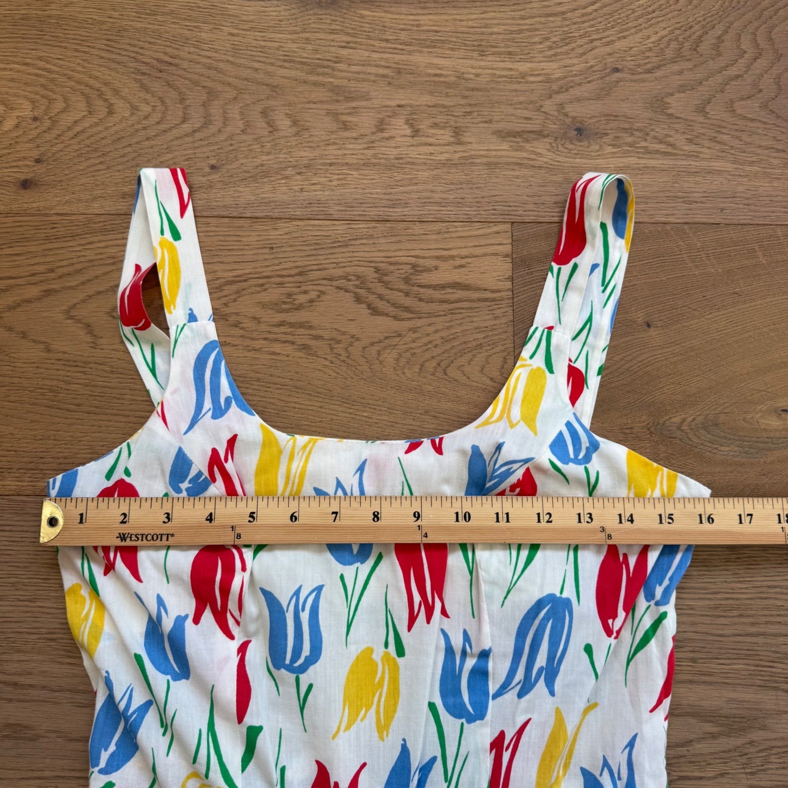 Vintage Dash-About Tulip Floral Sundress White Red Blue Yellow Midi Smocked Back