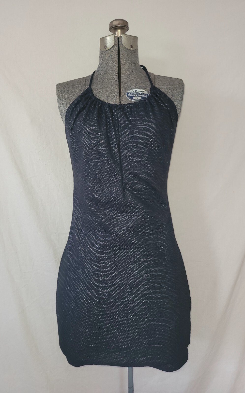 Vintage 90s Y2K Halter Dress Black Zebra Glitter Mini Club Size Large