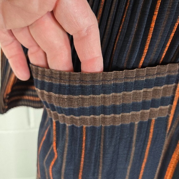 Vtg striped micro pleated long sleeve lagenlook art to wear dress Korea japan
