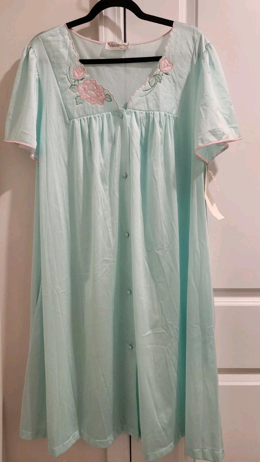 VTG Vassarette Sz 1X Robe Blue Nylon Grannycore Night Gown Made In USA Nwt Plus