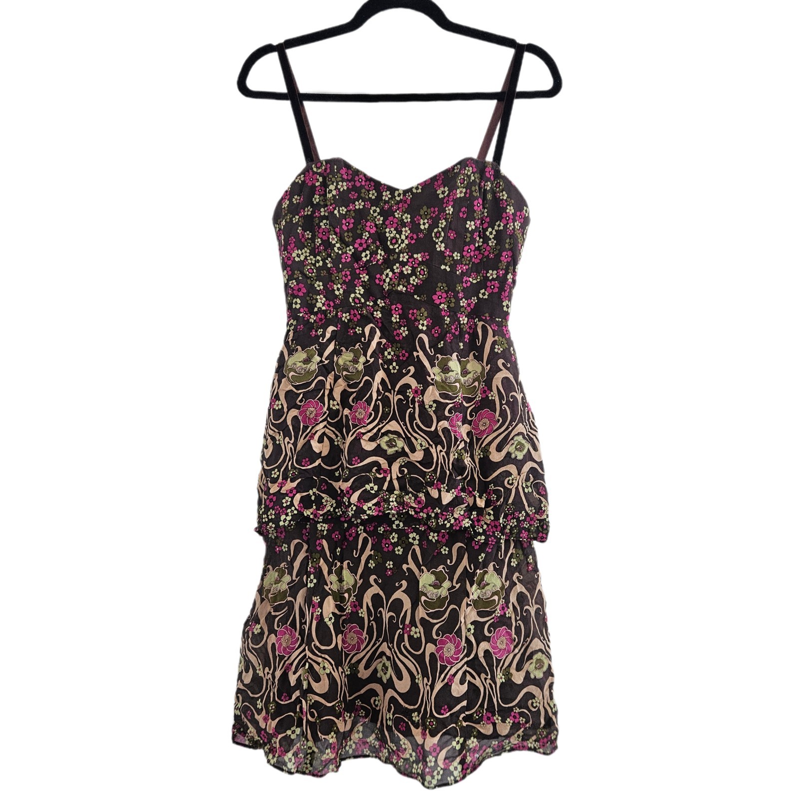 Rare Vintage Y2K Nanette Lepore Art Noveau Silk Floral Fairy Dress Size 6