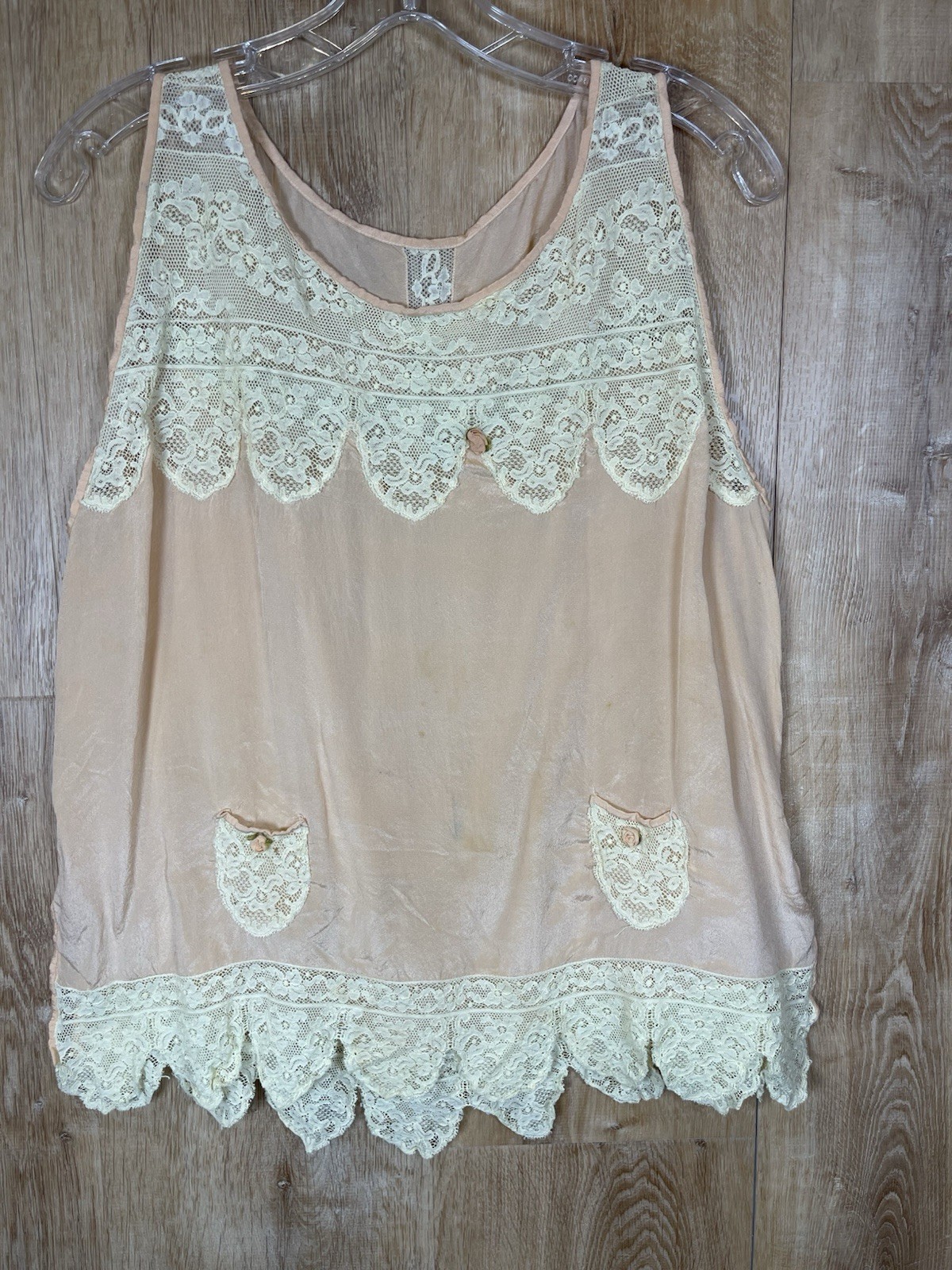 Vintage Art Deco Silk W Lace Slip Top Volup