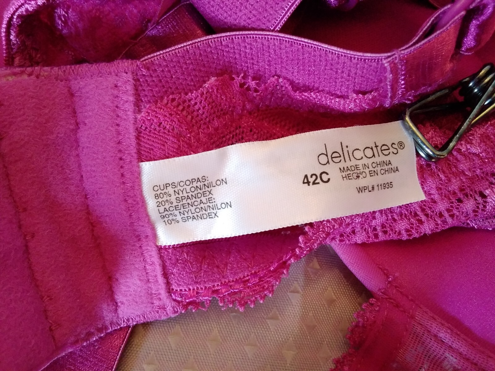 Bra NWT Vintage JC Penney Delicates SZ 42C Raspberry Pink Lace Detail 1 1935