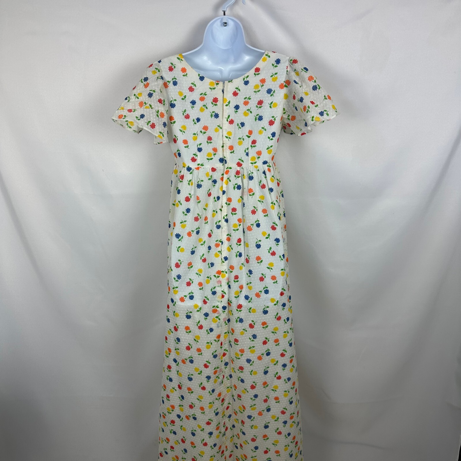 Vintage Handmade Garden Tea Party Floral Maxi Dress XS/S Flutter Sleeve