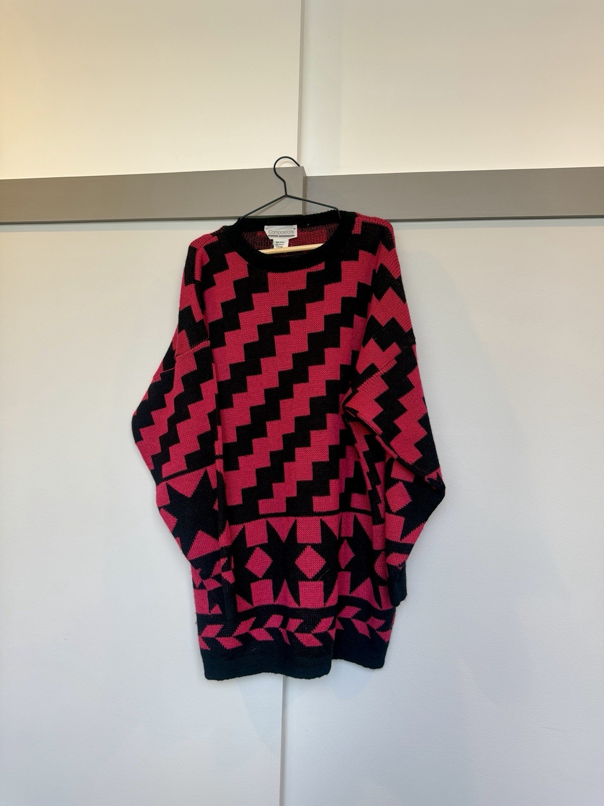 Vintage Compositions Made in Italy Geometric Sweater Pink Black Knit Size L