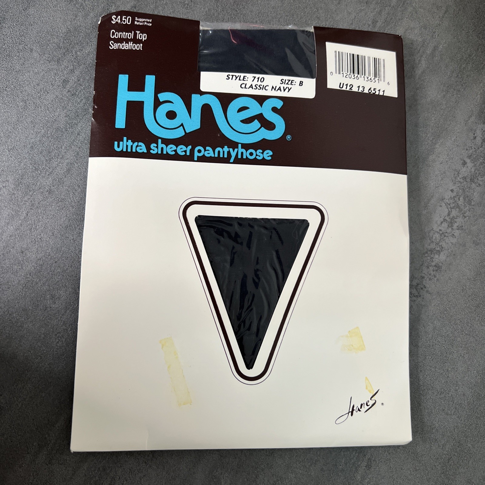 VTG 1997 Hanes Ultra Sheer Pantyhose Classic Navy Control Top Sandalfoot Size C