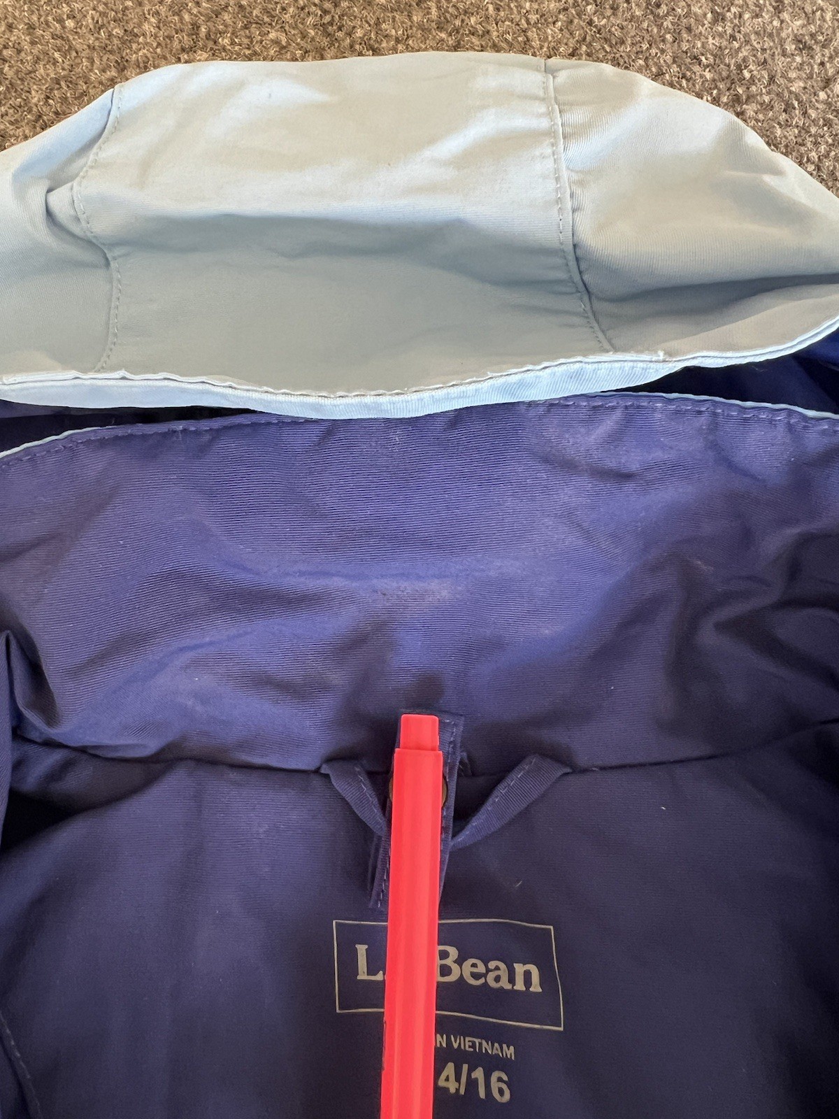 L.L. Bean VTG Womens Jacket Windbreaker 2-Tone Blue Packable Hood Nylon Large