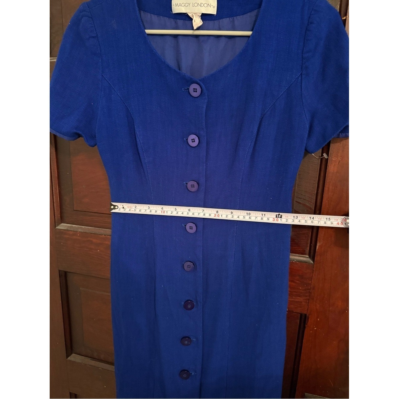 Maggy London Cobalt Blue Button-Front Vintage Linen blend Midi Dress