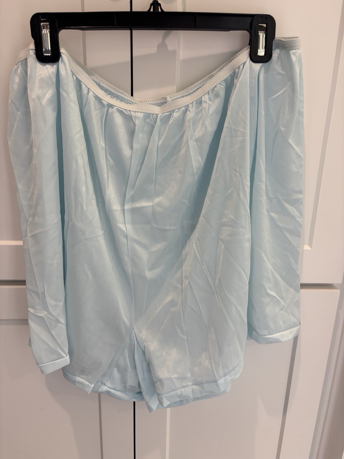 Vintage 70s Blue Nylon Lace Tap Pants Bloomers Granny Panties Lingerie 3/4XL