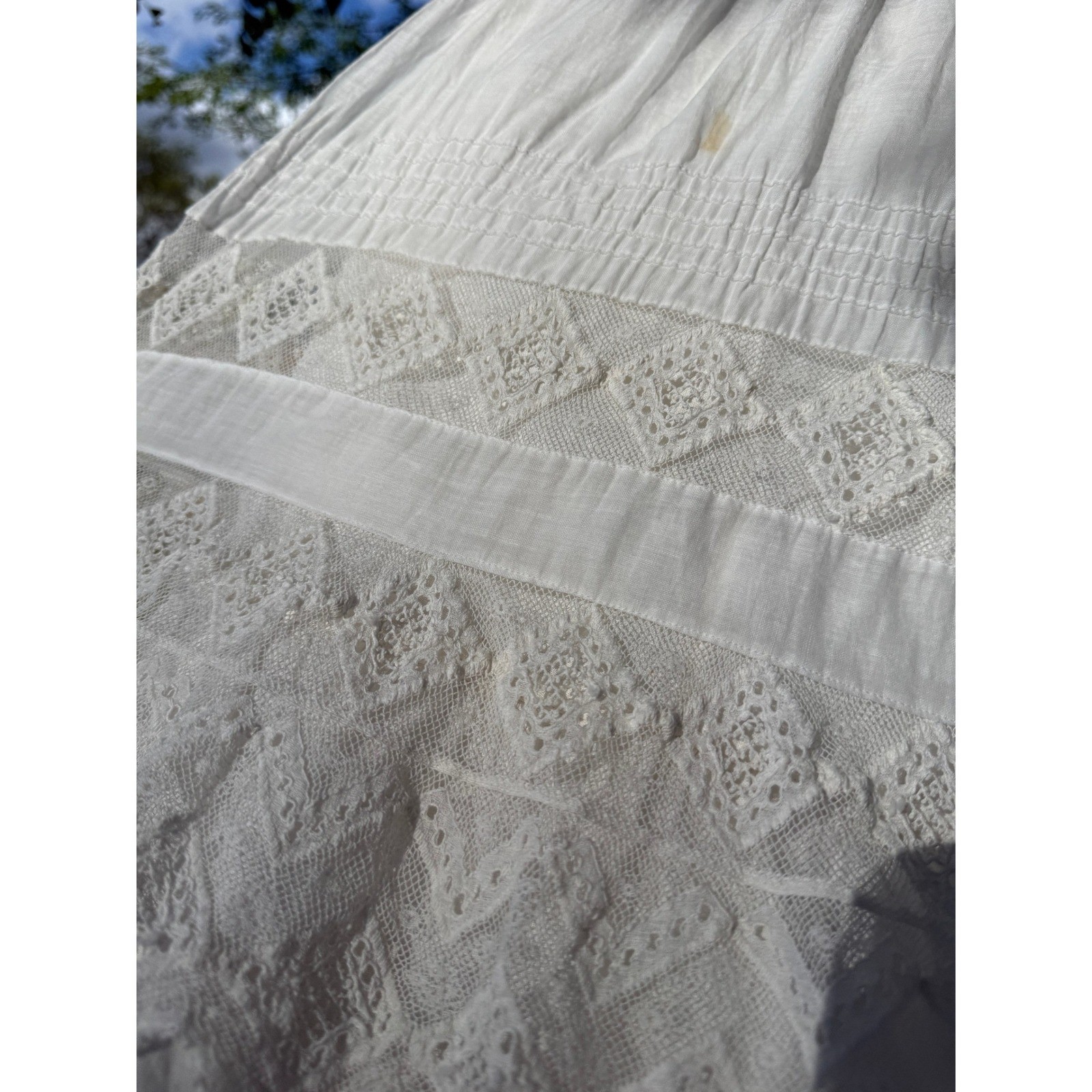 Antique Edwardian White Cotton Voile Petticoat Reticella Needle Lace 1880-1910