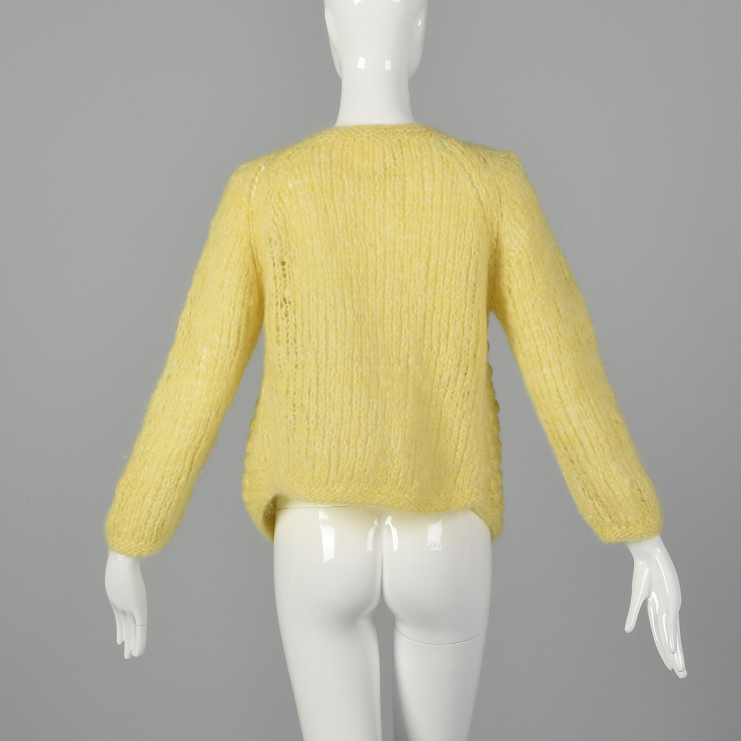 Large 1960s Sweater Yellow Hand Knit In Italy Cardigan Puff Stitch VTG 60s