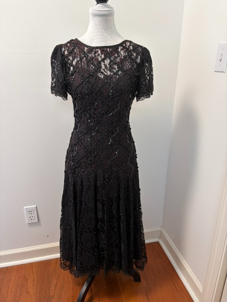 Vintage 80s HW Collections Womens Cocktail Dress 6 Black Sequin 121/1299