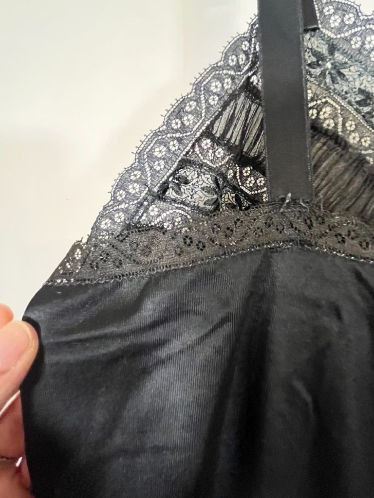 Vintage Floral Lace Lingerie Slip Dress Black 34 Sexy Feminine Grunge 60s Pin Up