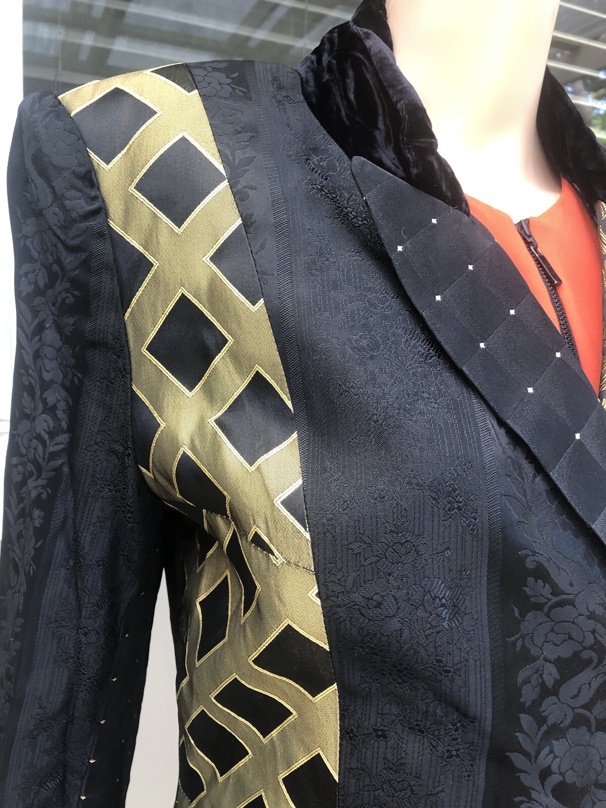 Vtg 80s Stanley Blacker For Gantos Black Gold Statement Cocktail Jacket S