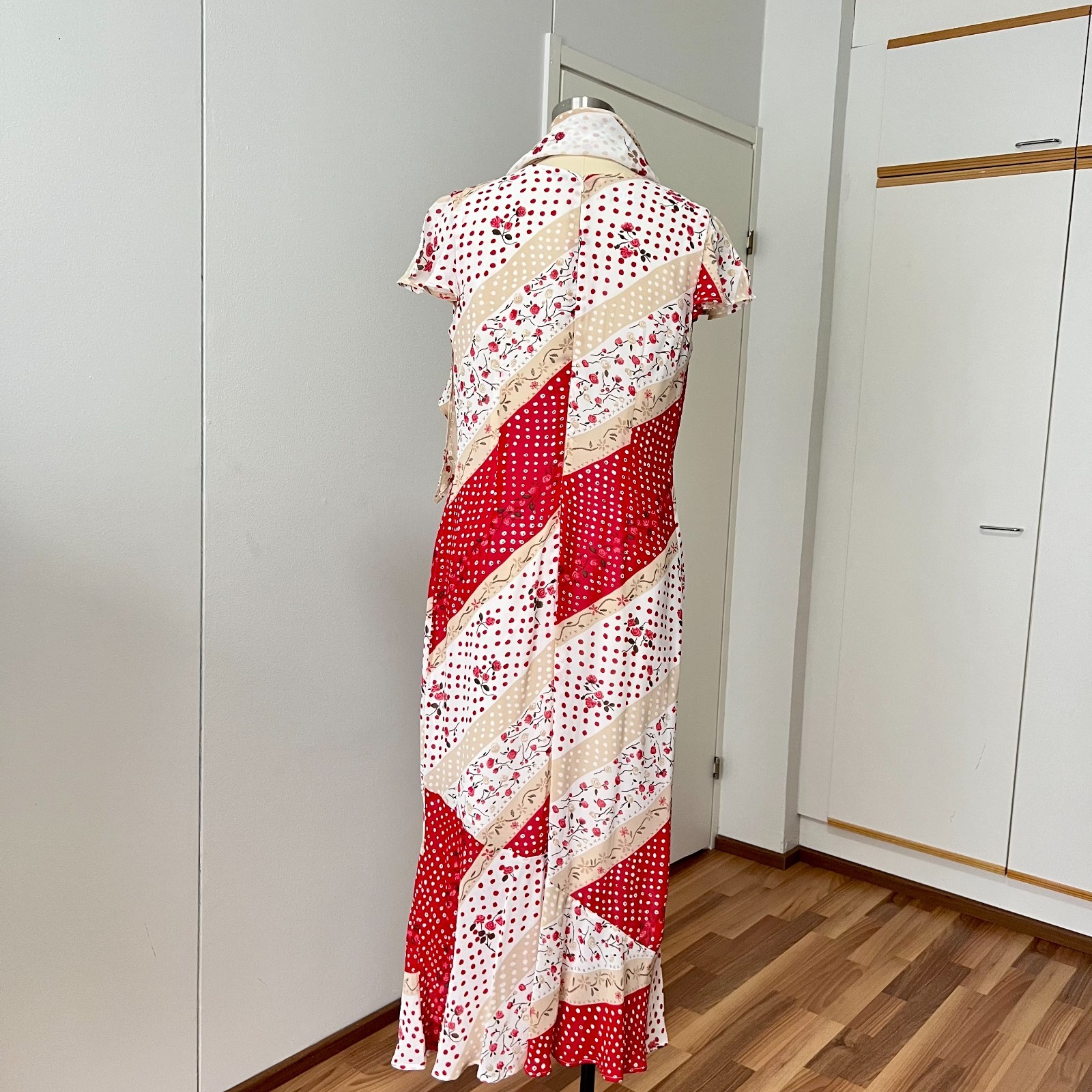 90s Bias Cut Maxi Dress w/Scarf French Vintage Floral Cottagecore Romantic Boho