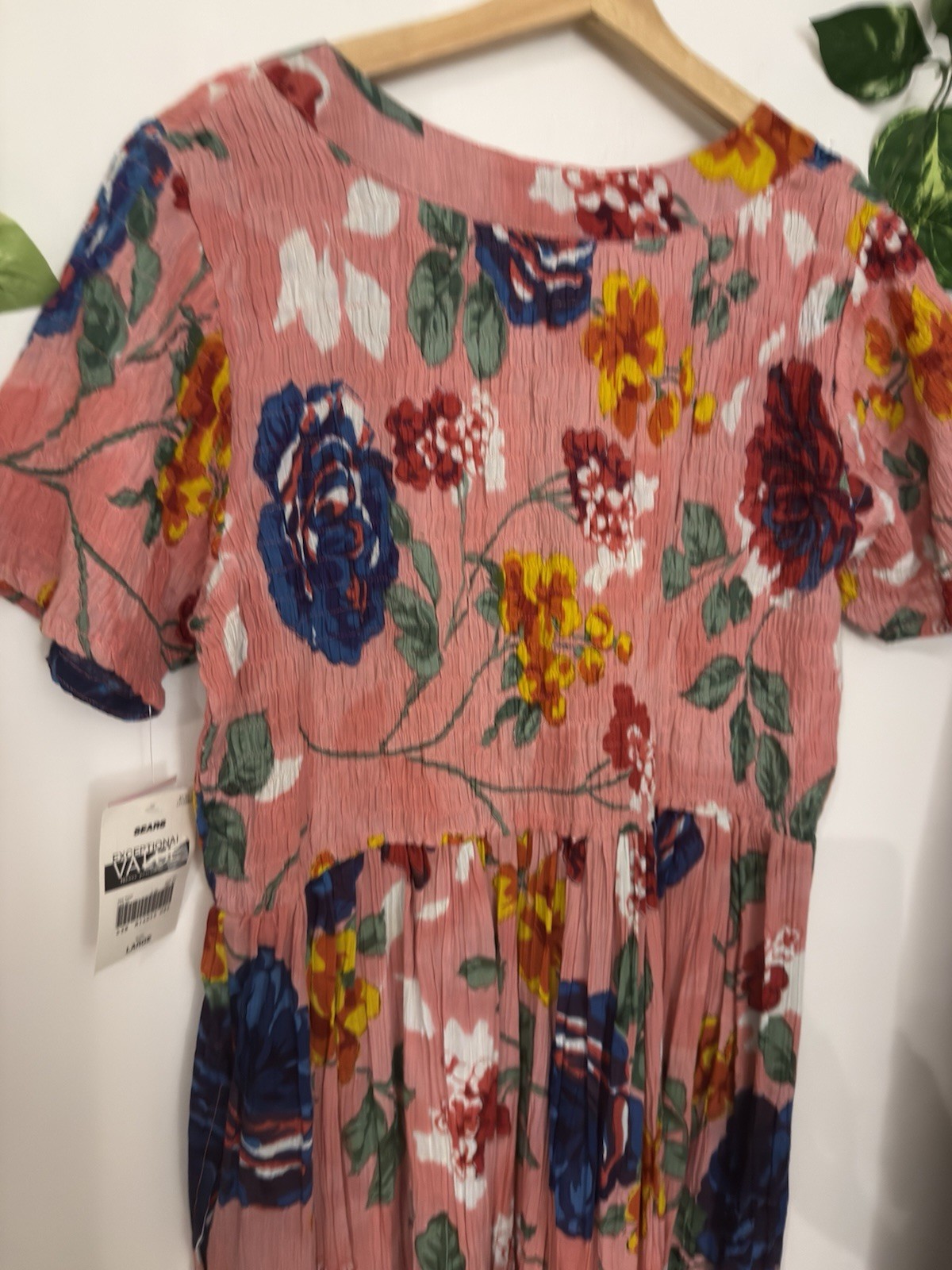 Vintage Pink floral dress midi Dress 100% cotton Cottagecore Large