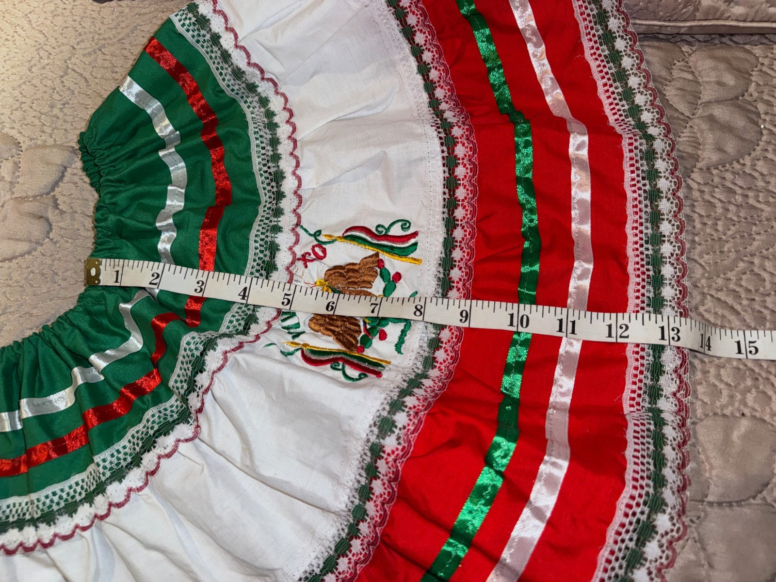 VTG Mexican Festival Full Maxi Skirt Embroidered, Lace, ribbon design Girls NWOT