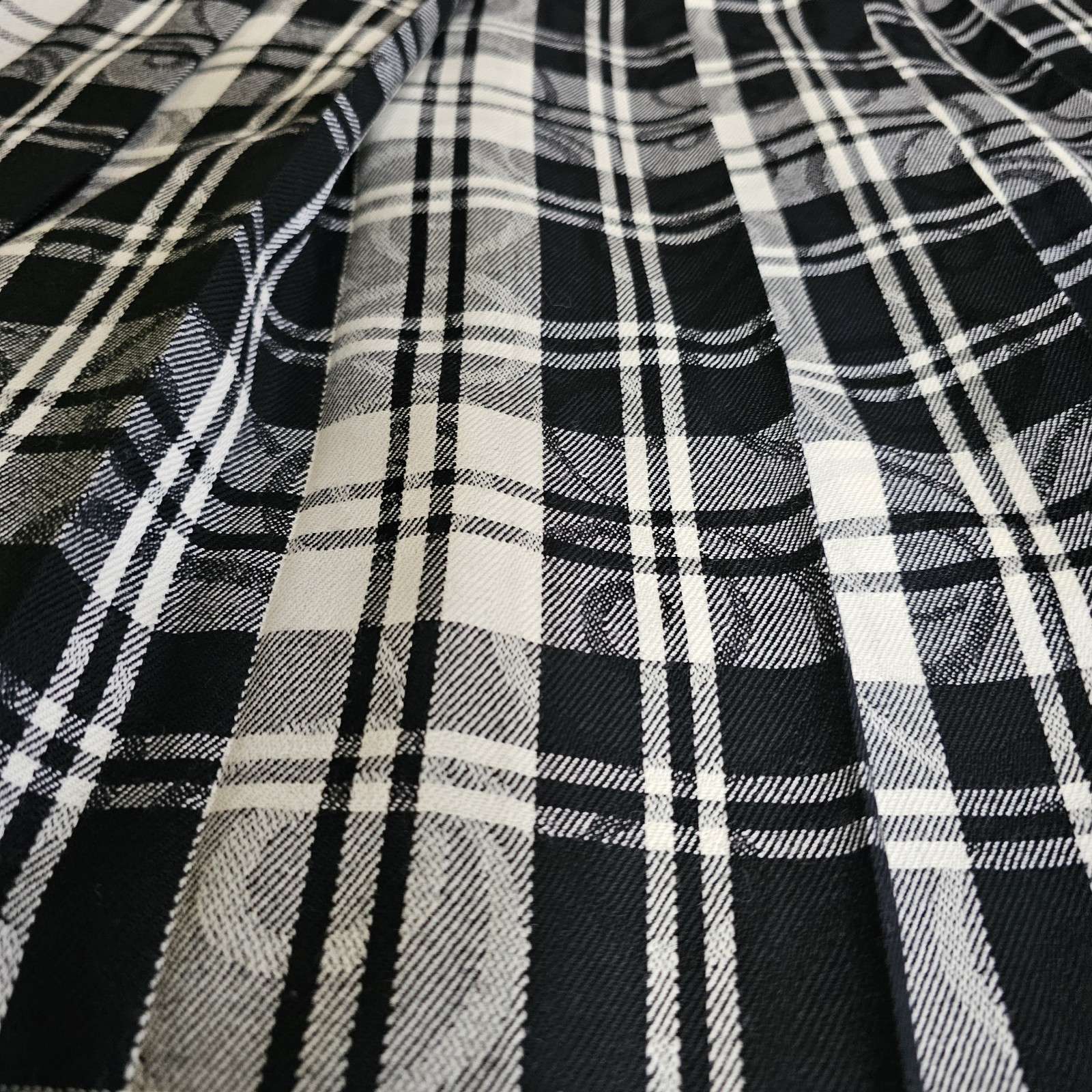 NWT VTG Pendleton Plaid Pleated Midi Skirt Black White 100% Virgin Wool Sz 12