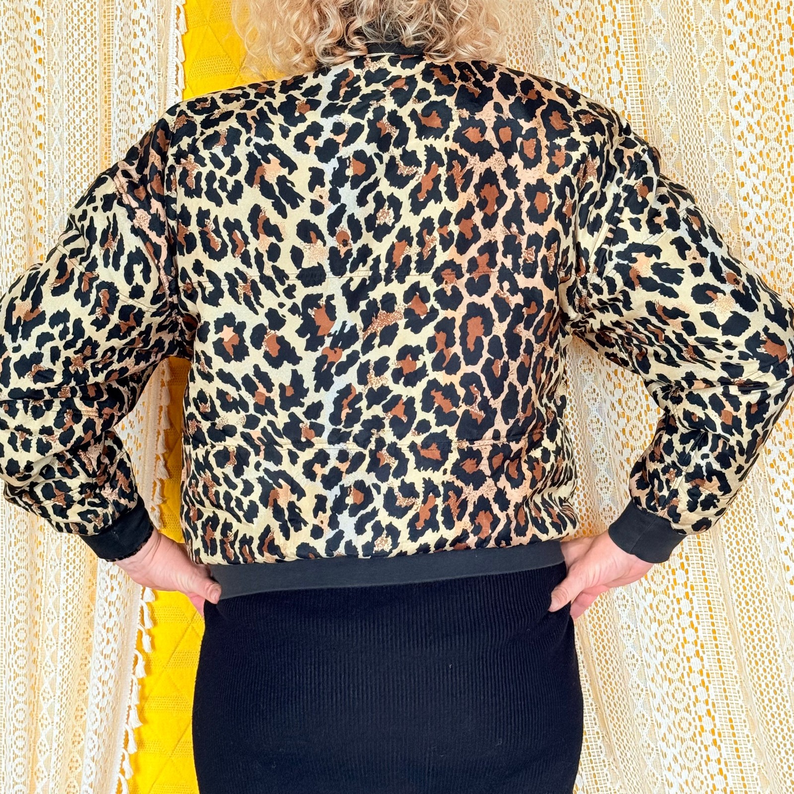 VTG 90s Y2K Mobwife Leopard Animal Print 100% Silk Bomber Jacket Size S | Clio