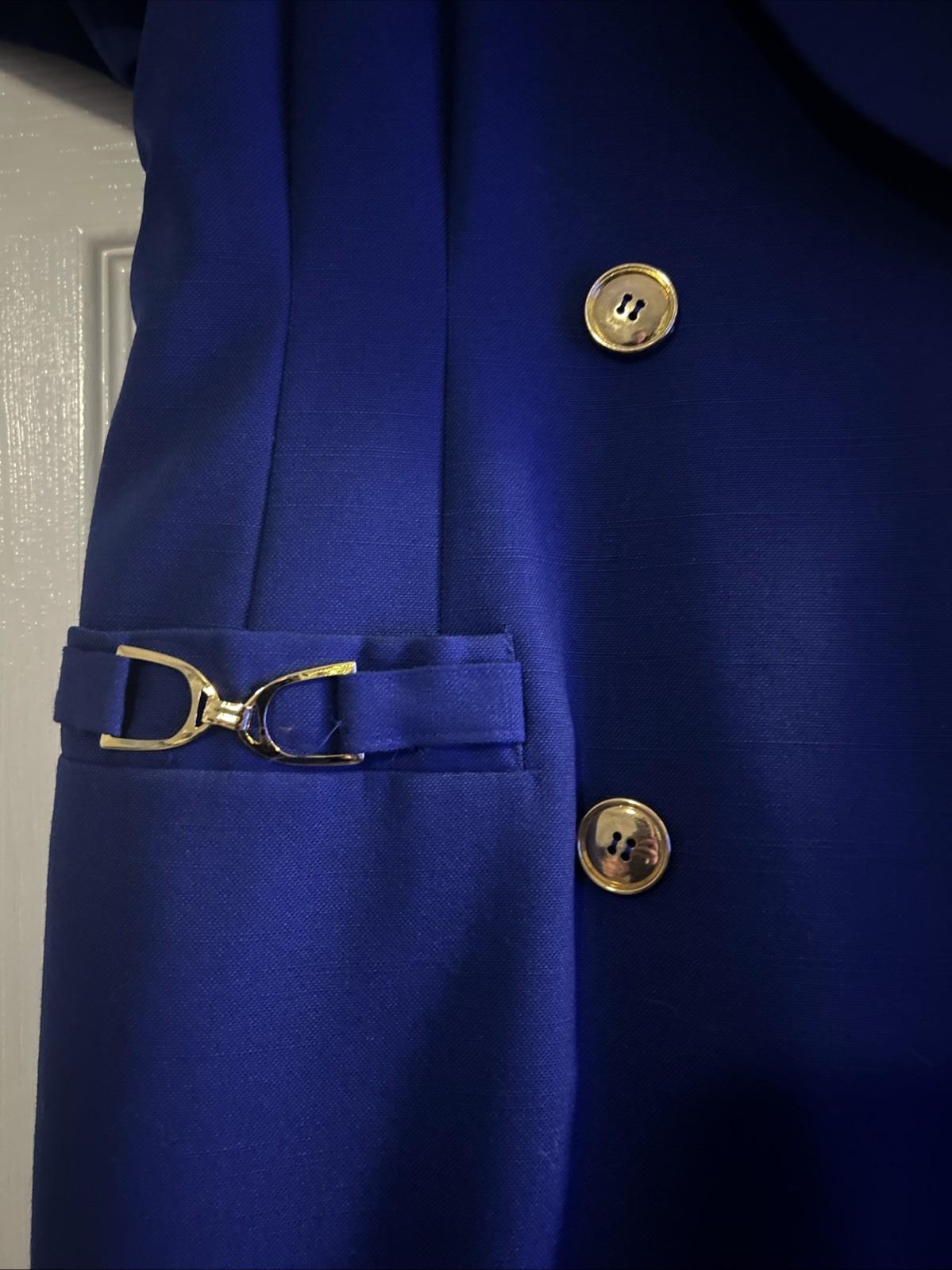 Vtg Kasper for ASL Royal Blue Dress 80s 90s Gold Button Horsebit Office Career
