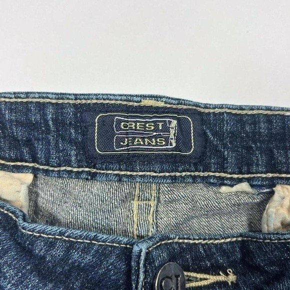 Vintage Y2K Flared Crest Jeans with Rhinestone and Side Seam Embellishments