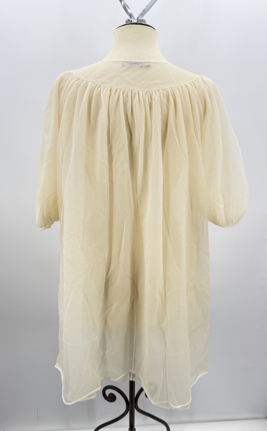 Vintage 60s Hollywood Vassarette Ivory Sheer Nylon Peignoir Robe Lingerie
