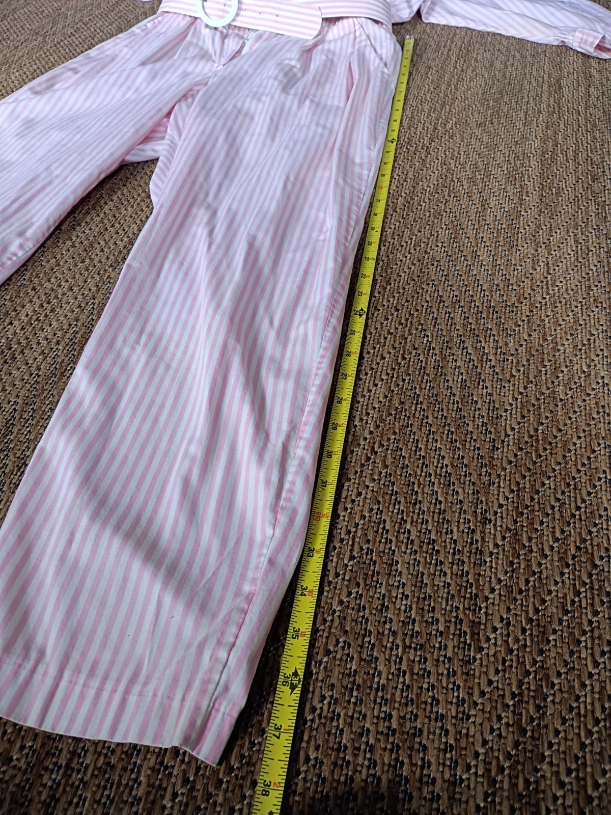 Women’s Vintage Size 11 or XL, 80’s Pink Stripes Jump Suit W/ Belt Algo-Ettes