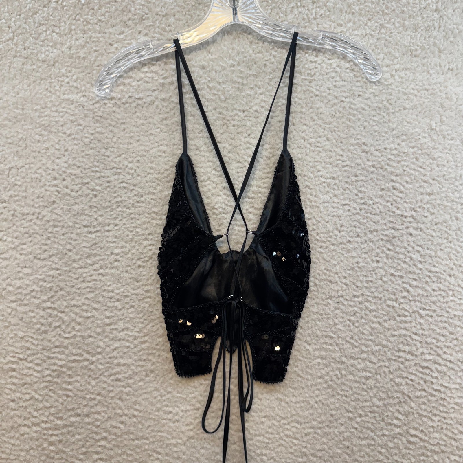 Y2K Vintage Butterfly Crop XS Small Medium Black Sequin Cyber Rave Club Festival