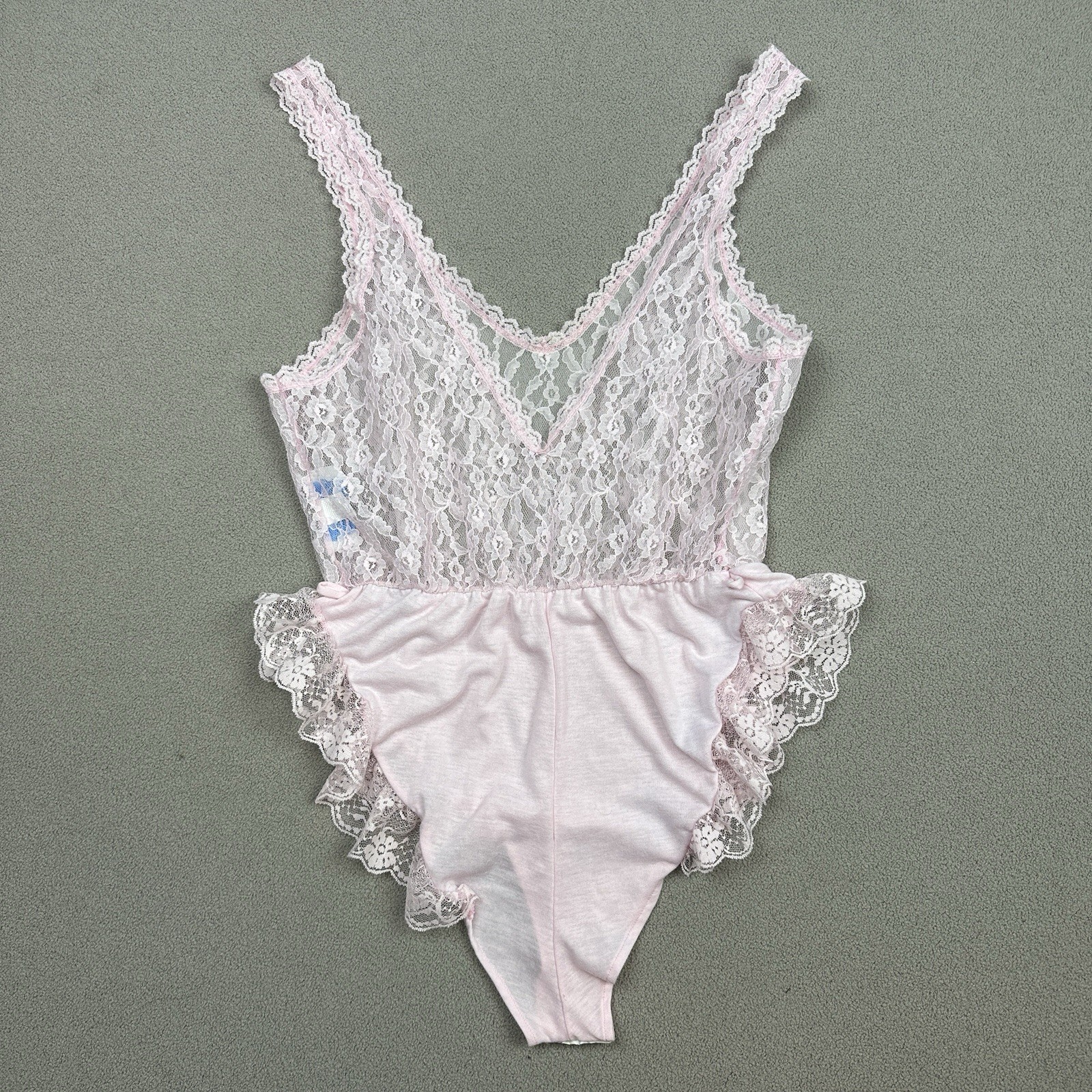 Vtg 90s Dreamwear Pink Lace Satin Teddy High Cut Snap Bottom USA M Lingerie