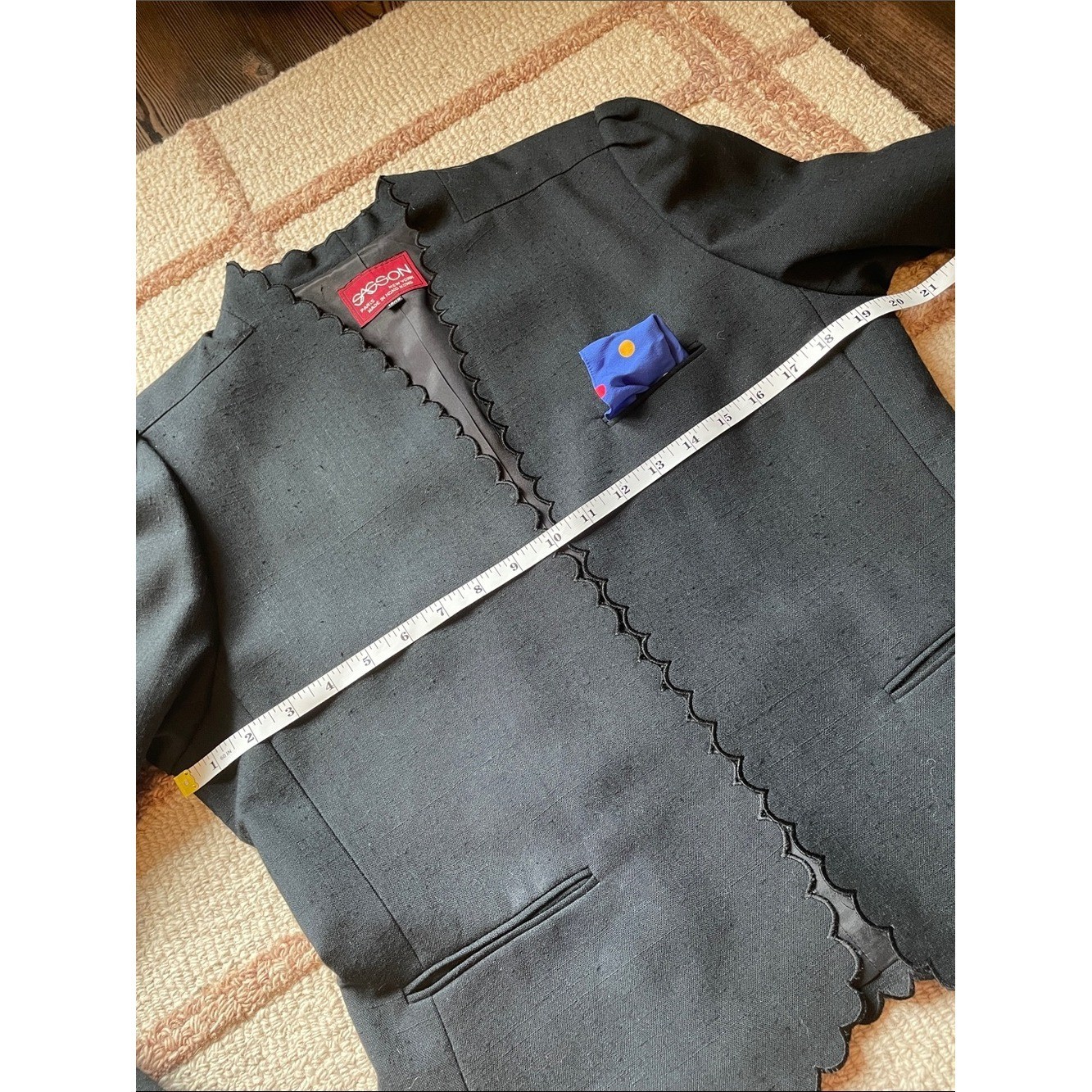 Vintage Sasson Blue Sleeveless Silky Polka Dot 2 Piece Dress & Black Blazer Sz M