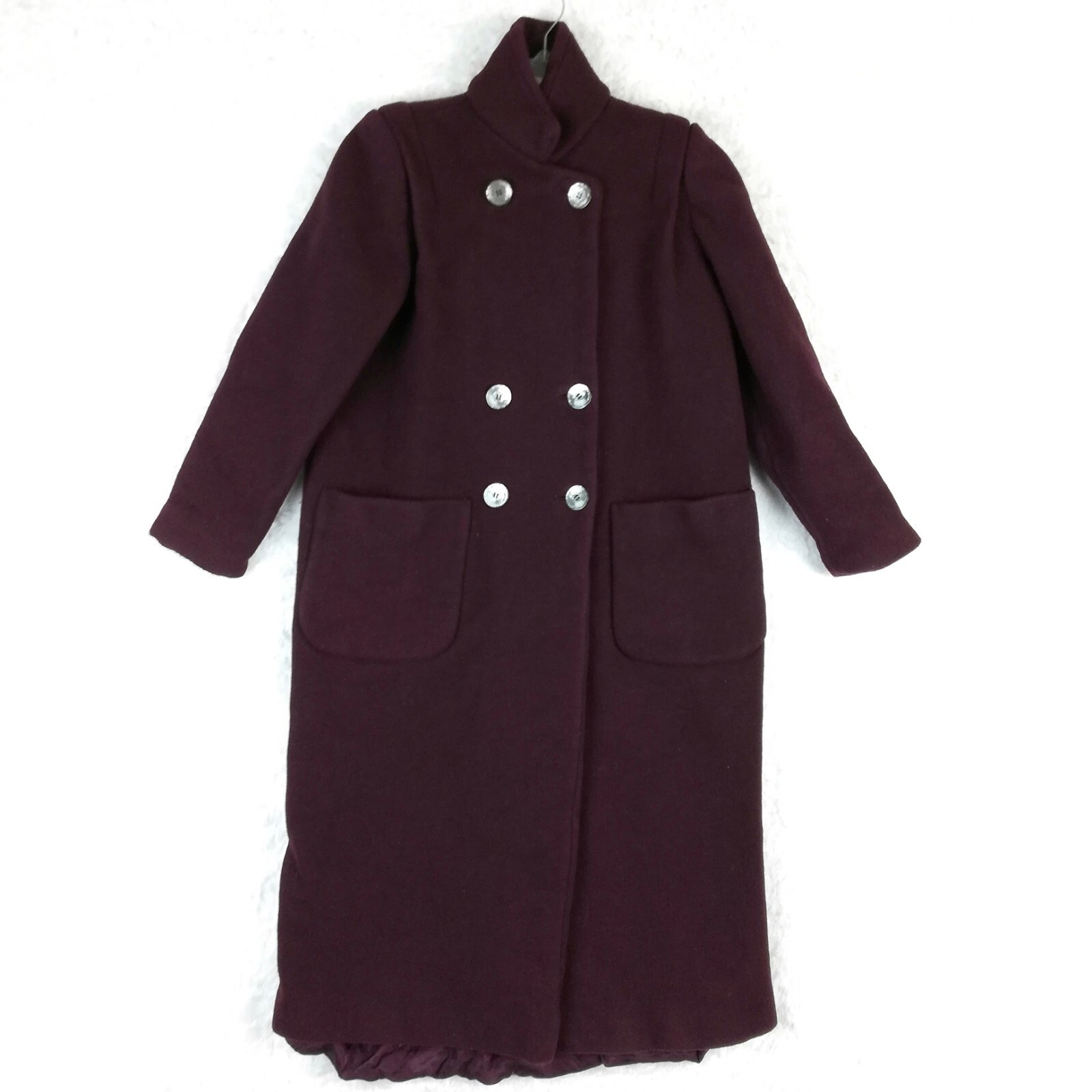 Vintage Anglo Fabrics Womens Jacket L Burgundy Wool Military Double Breasted