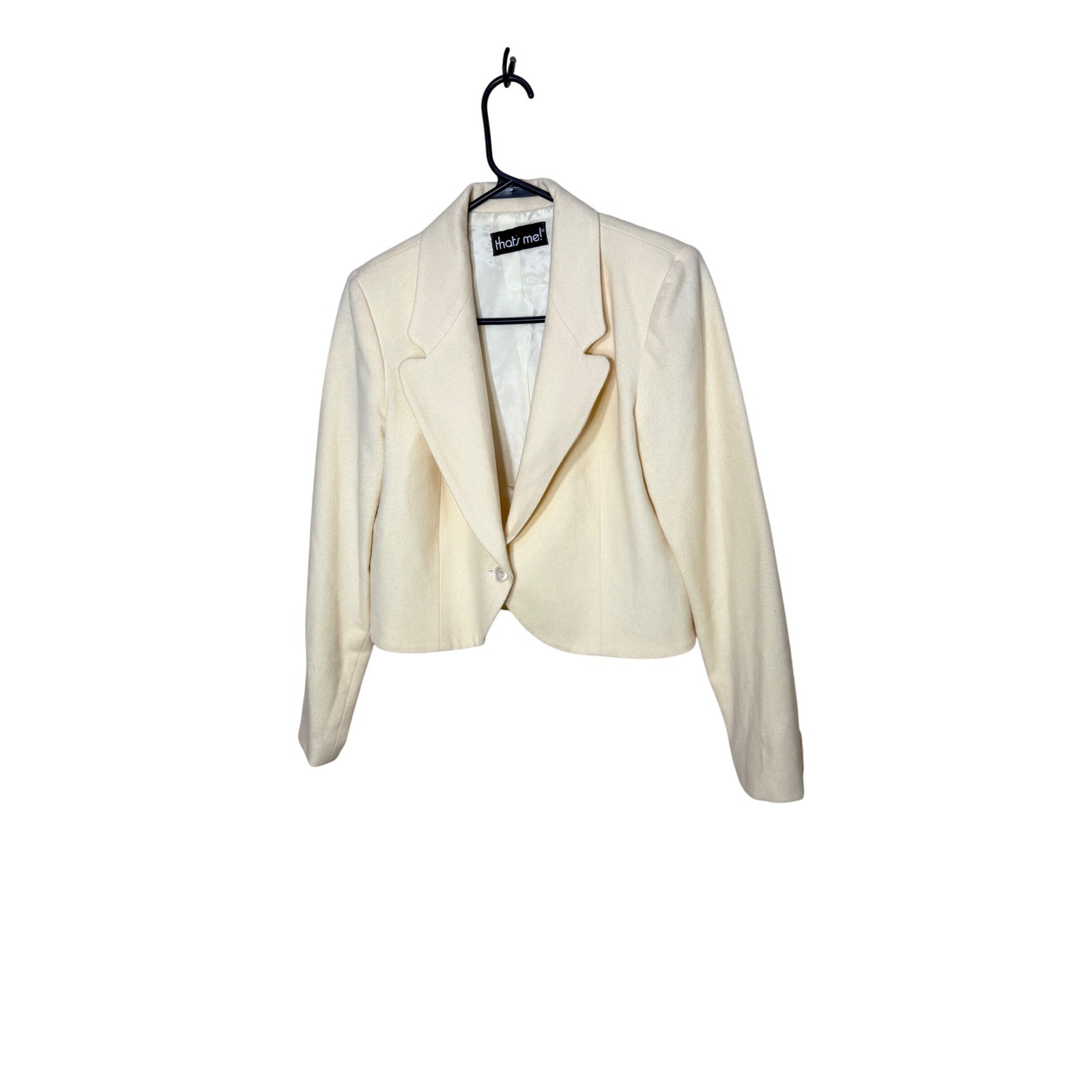 Thats Me Vintage Cream 100% Wool Skirt Suit Set Cropped Blazer Midi Skirt 11/12