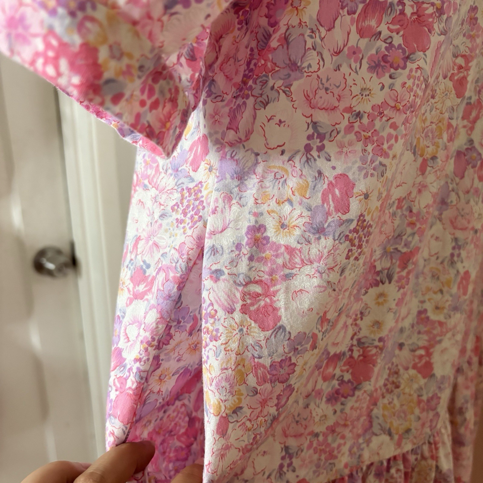 Vintage 80s Take Nine Maternity Pink Floral Print Cottagecore Collared Dress