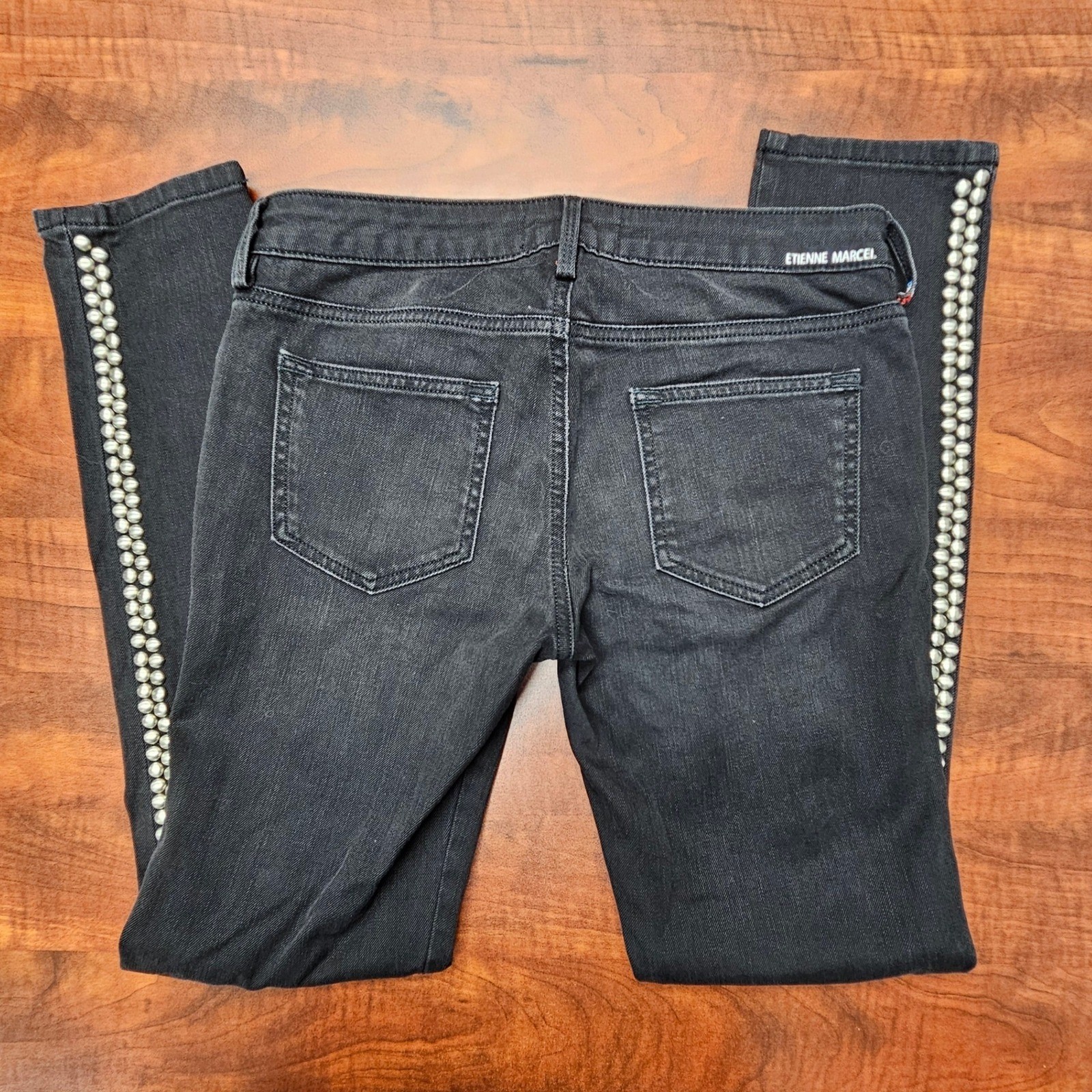 Etienne Marcel Jeans 26 Black Studded Distressed Skinny Moto Rock Glam Y2K