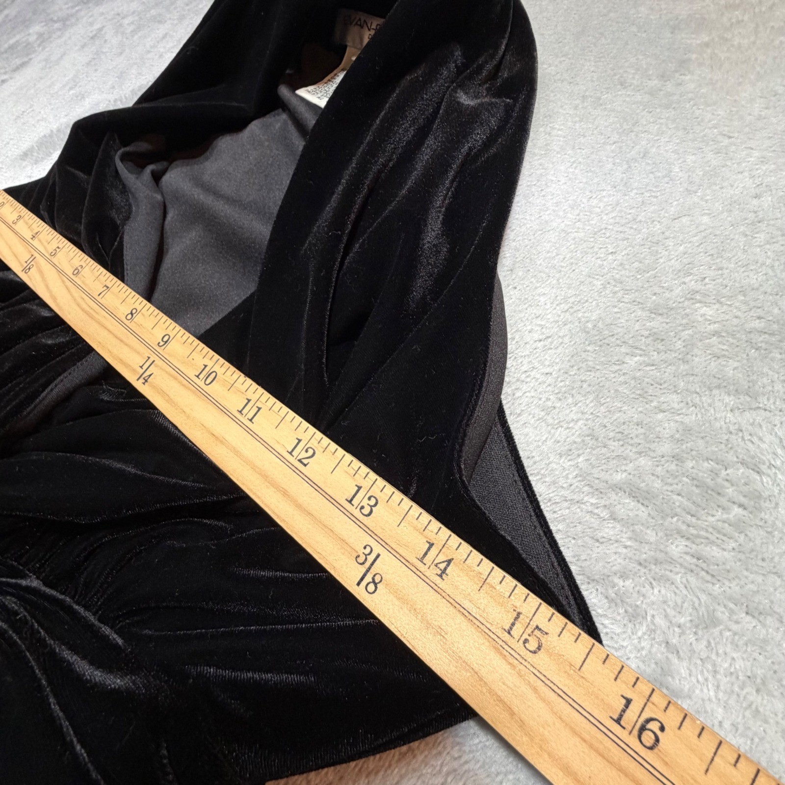 Vintage Evan-Picone Black Velvet Halter Midi Dress Size 6P 90s Cocktail Ruched