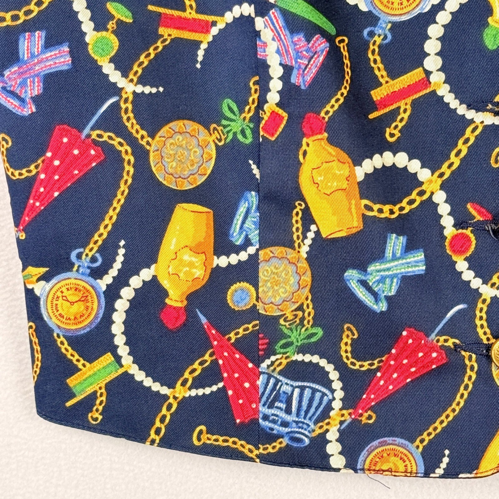 LizSport Novelty Vest Women 10 Navy Blue Gold Chain Equestrian Nautical 90s Fun