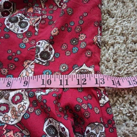 Hell Bunny Red Sugar Skull Halter Swing Dress S M
