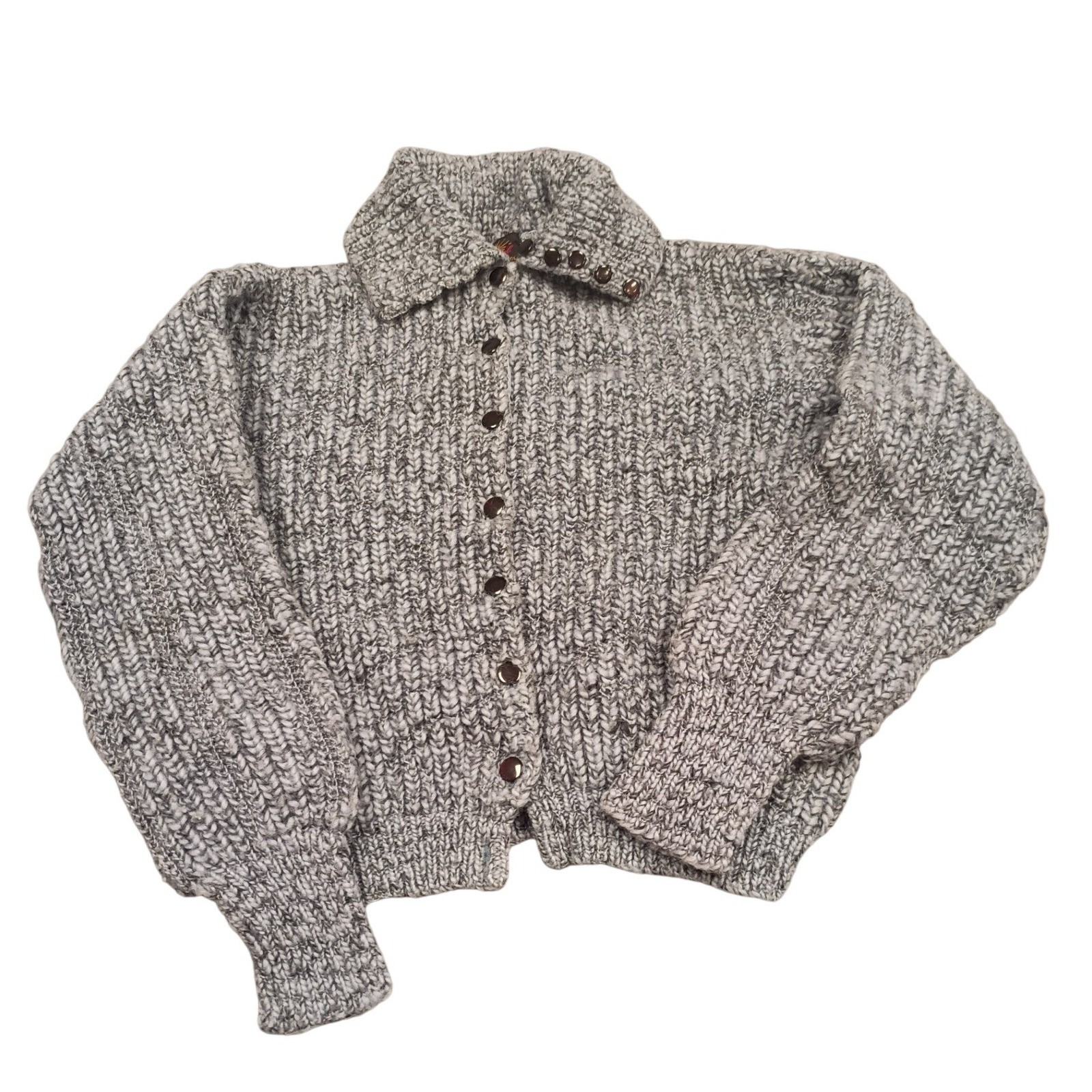 Kandel Cardigan Sweater Womens L Grey Virgin Wool Chunky Knit Vintage Portland