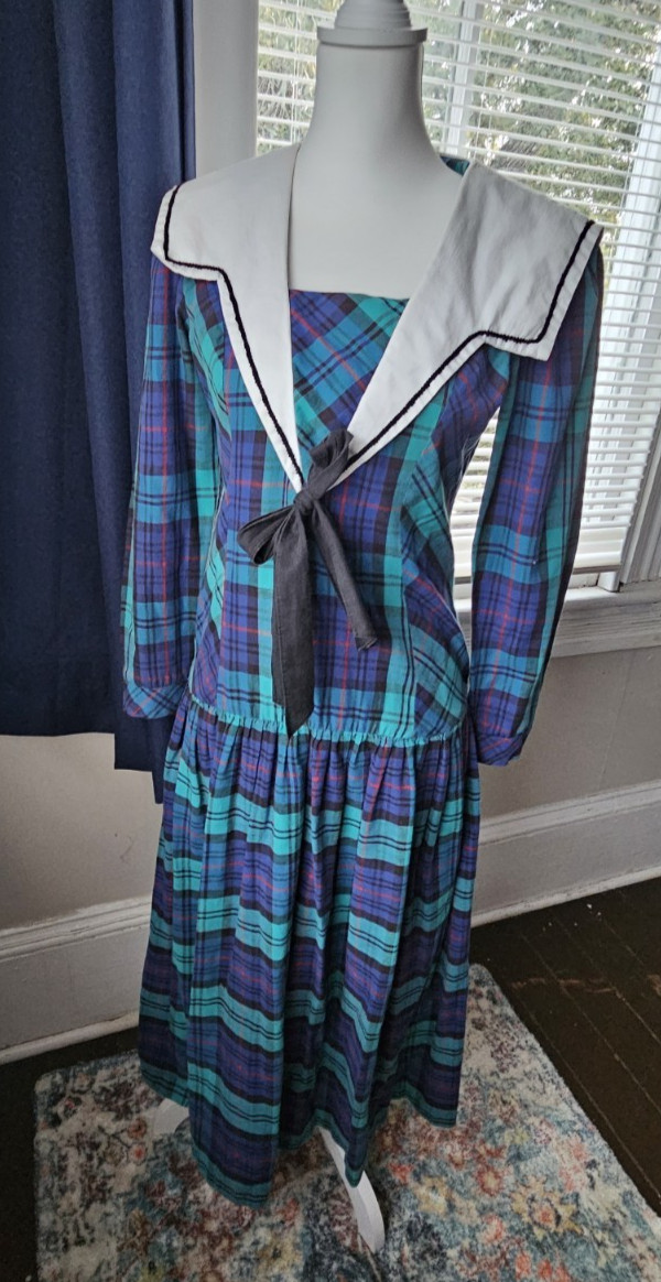 Misty Lane 7/8 Sailor Dress Plaid Drop Waist Vintage Cosplay Fitted Crest