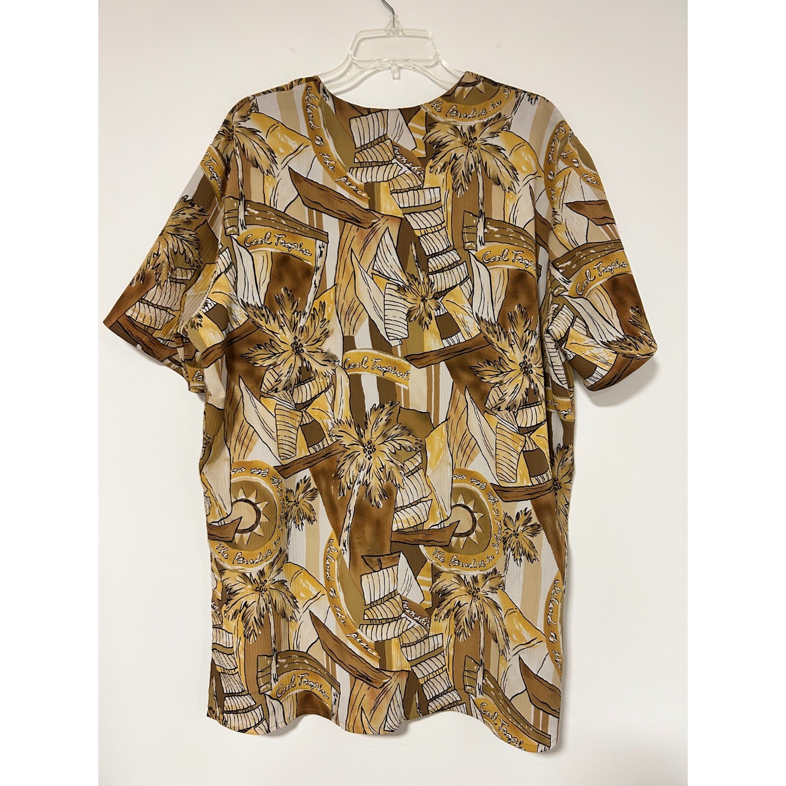 Christie & Jill Woman Vintage Tropical Button Down Blouse Mustard Brown 1X