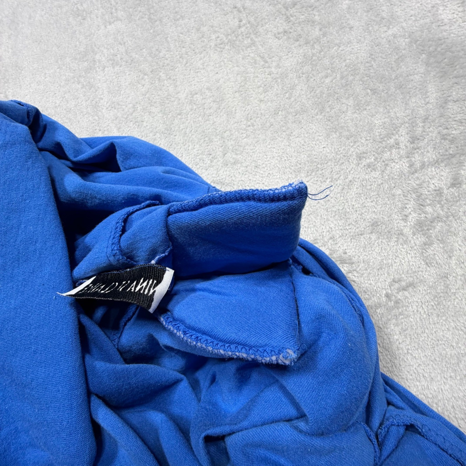 Vintage Nina St Claire Blue Cotton Batwing Lettuce Hem Top Size L 90s Minimalist