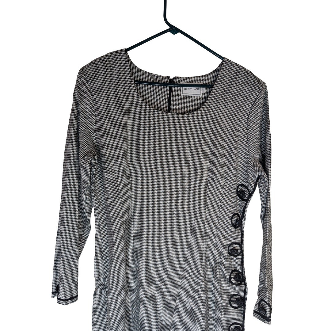 Misty Lane Dress Womens 12 Black White Houndstooth Long Sleeve Vintage