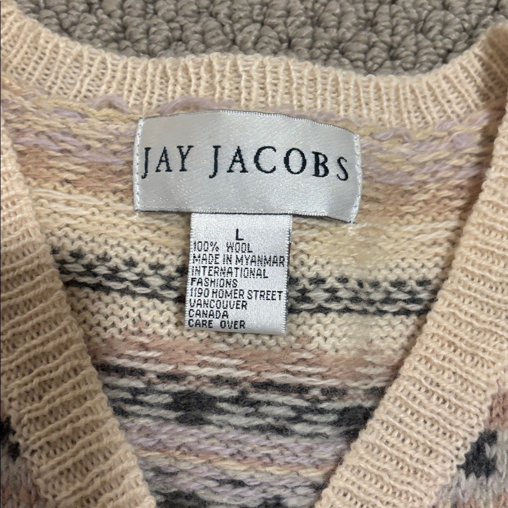 Y2K 90s Nordic Style 100% Wool Striped V-Neck Long Sleeve Sweater Jay Jacobs