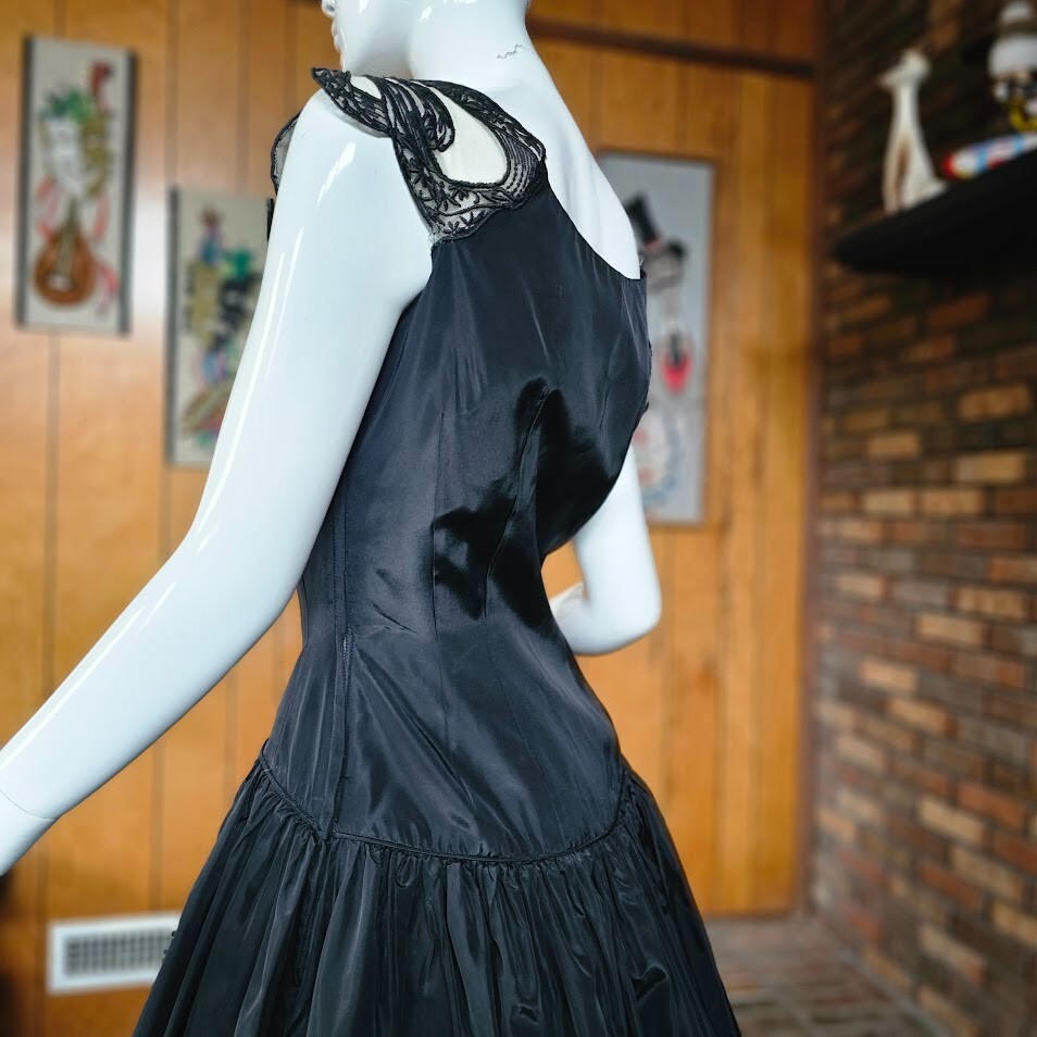 Vtg 40s New Look Novelty Bow Straps Drop Waist Evening Formal Cocktail Dress S