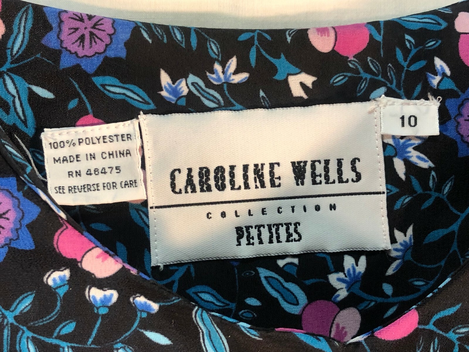 EUC 1980s vtg Caroline Wells Collection poly floral belted peplum dress, sz 10P