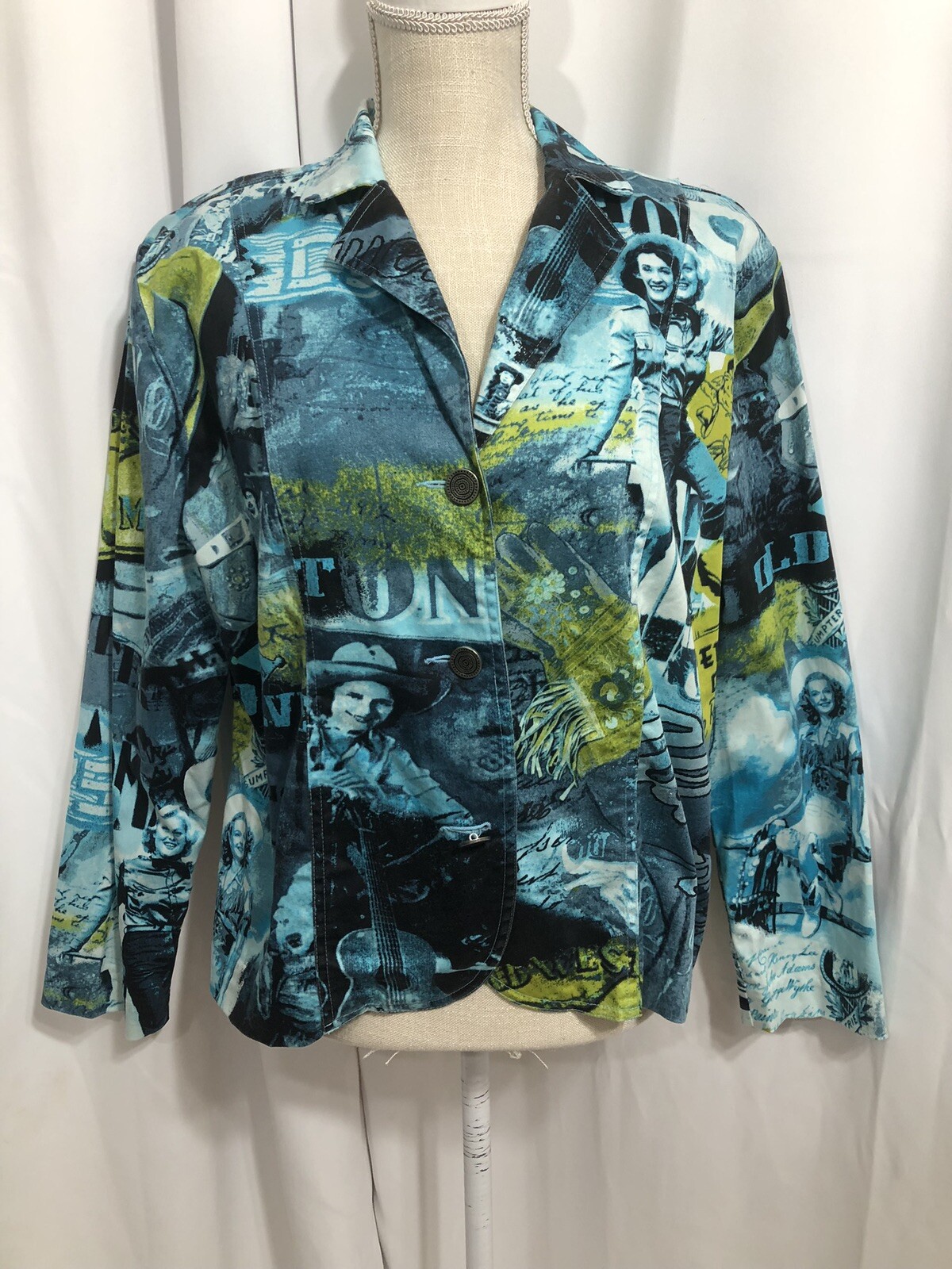 Vintage Blazer Jacket – Western Theme – Vintage Erin London Cowgirl Print Blazer