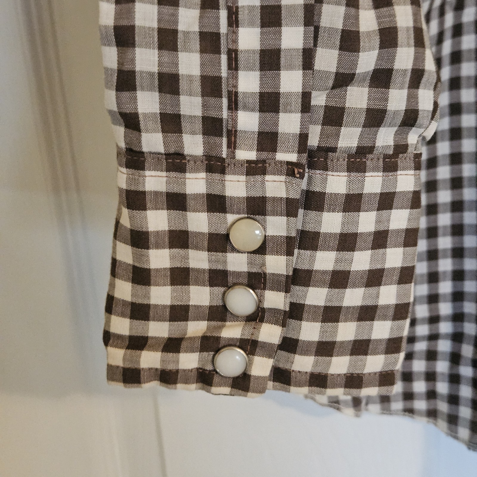 Vintage 80s Dee Cee Brand Western Pearl Snap Shirt Women’s 16-34 Brown Check USA