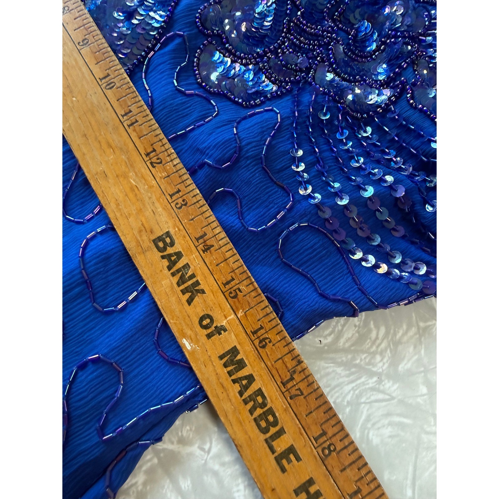 Sweelo Vintage Silk Beaded Sequin Dress Royal Blue Floral Cocktail L 10-12 Glam