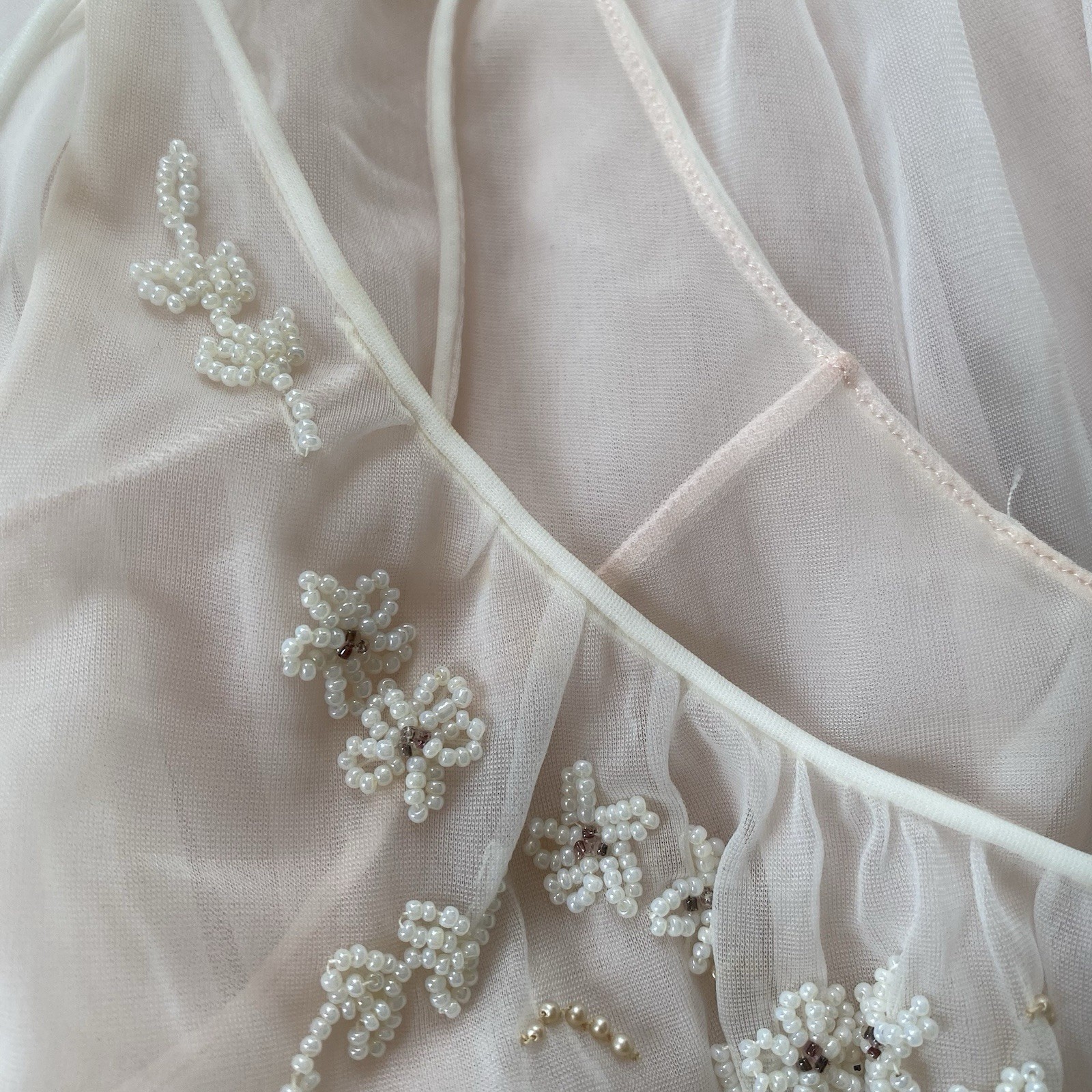 Vintage 50s Carters DuPont Nightgown Small Pink Nylon Beaded Wedding